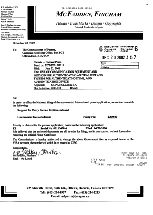 Document de brevet canadien 2414224. Cession 20021220. Image 1 de 2