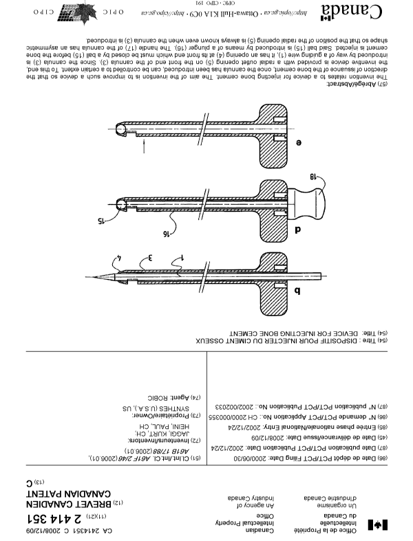 Canadian Patent Document 2414351. Cover Page 20081121. Image 1 of 1