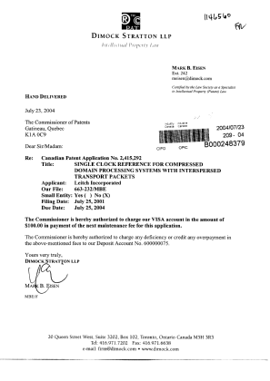 Document de brevet canadien 2415292. Taxes 20040723. Image 1 de 1