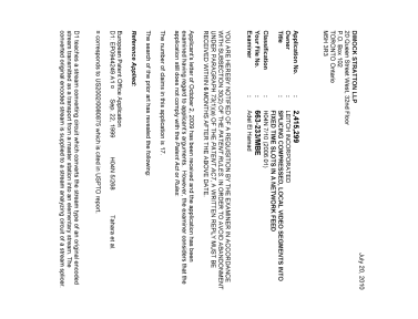 Canadian Patent Document 2415299. Prosecution-Amendment 20100720. Image 1 of 4