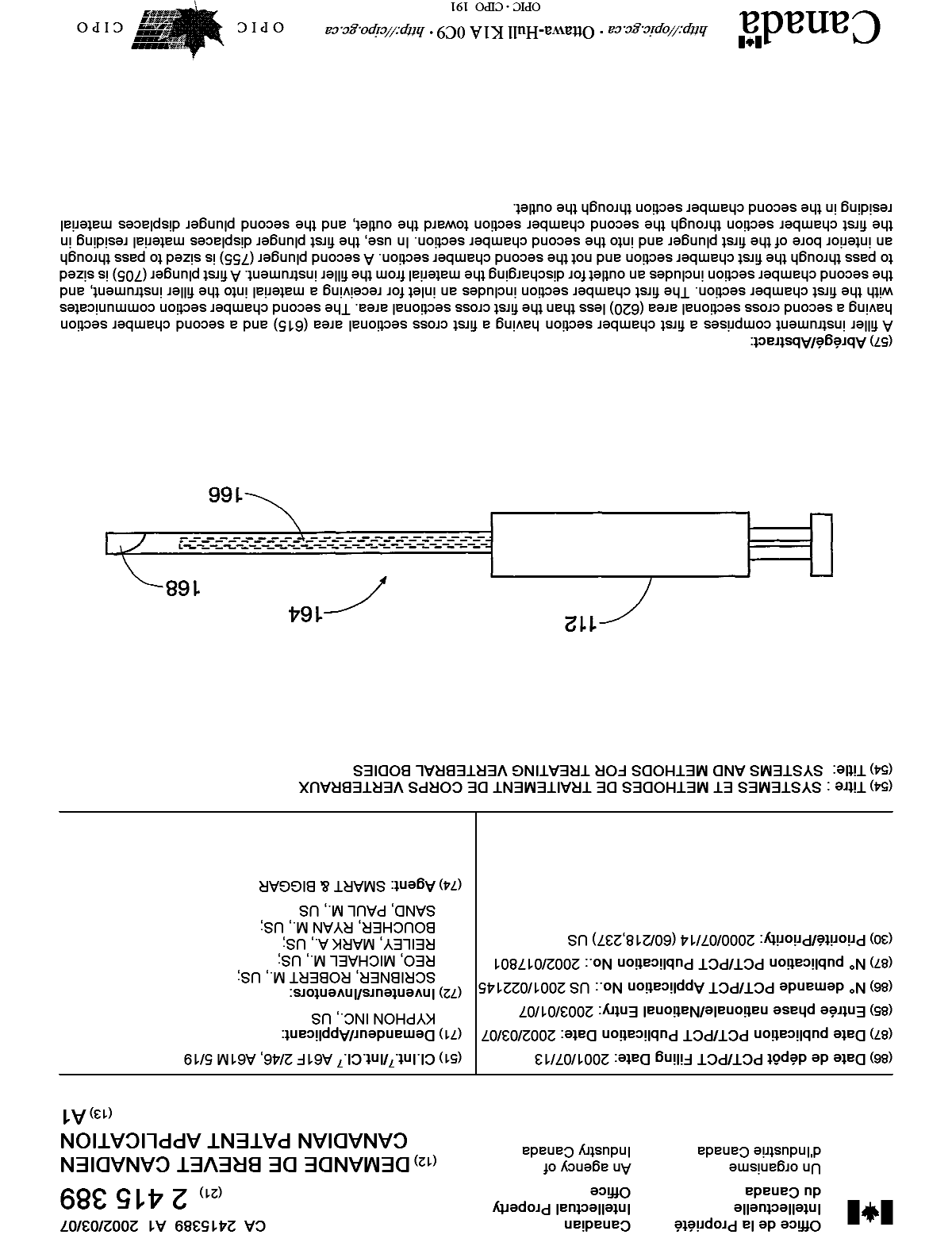 Canadian Patent Document 2415389. Cover Page 20021211. Image 1 of 1