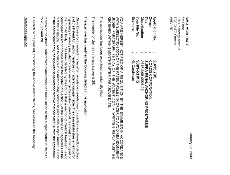 Document de brevet canadien 2415735. Poursuite-Amendment 20090123. Image 1 de 3