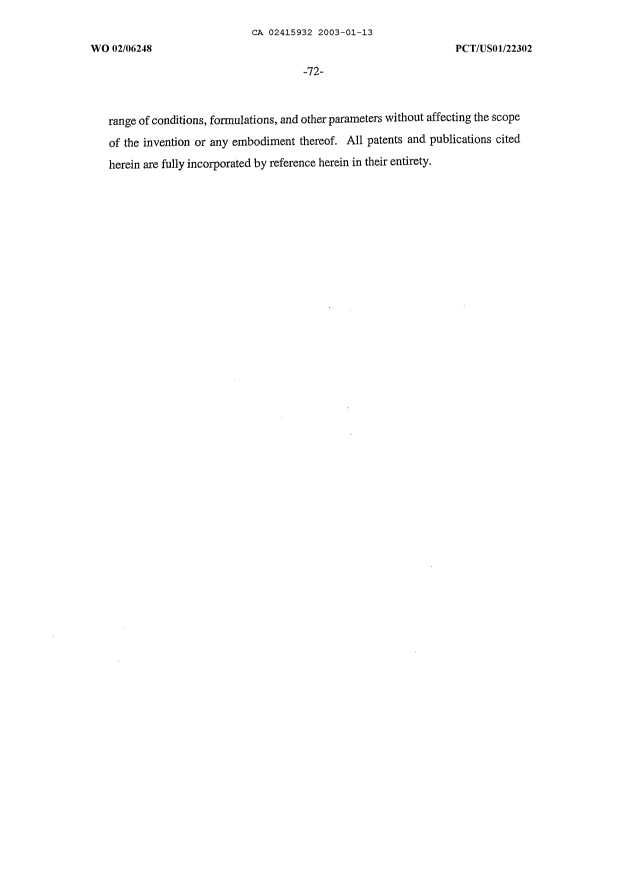 Document de brevet canadien 2415932. Description 20030113. Image 72 de 72