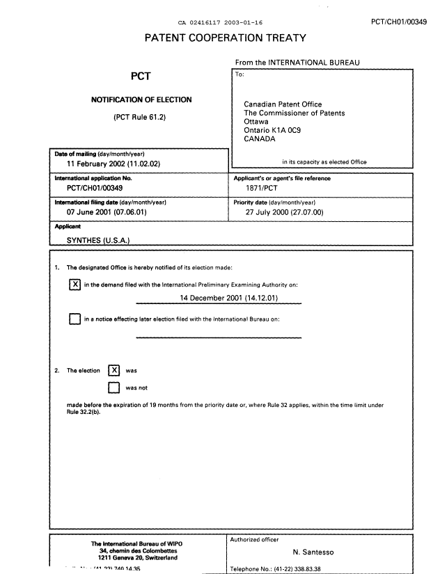Document de brevet canadien 2416117. PCT 20030116. Image 1 de 6