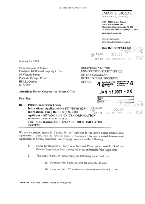 Document de brevet canadien 2416154. Cession 20030116. Image 1 de 4