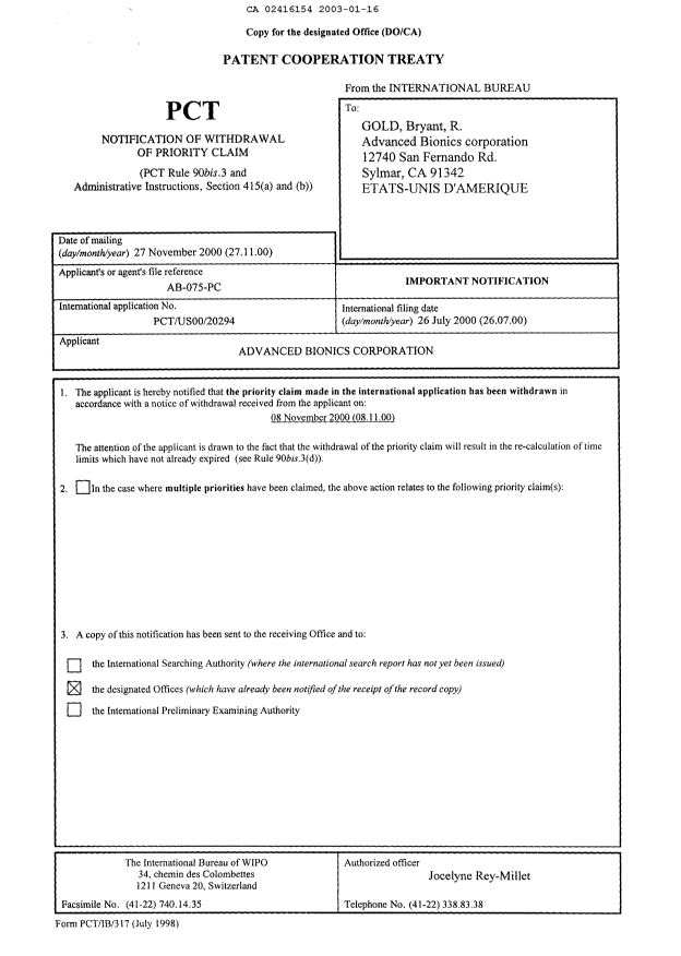 Document de brevet canadien 2416154. PCT 20030116. Image 2 de 6
