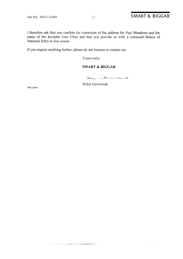 Document de brevet canadien 2416154. Correspondance 20030807. Image 2 de 2