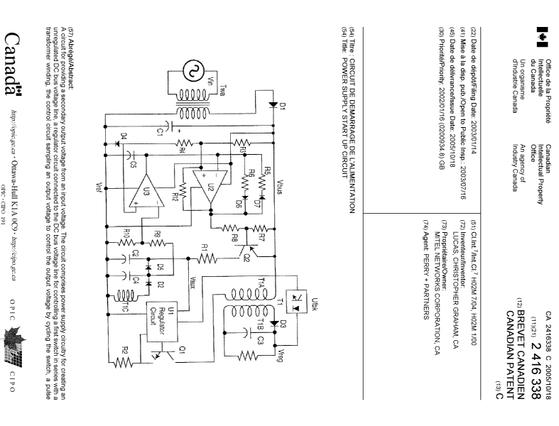 Canadian Patent Document 2416338. Cover Page 20050928. Image 1 of 2
