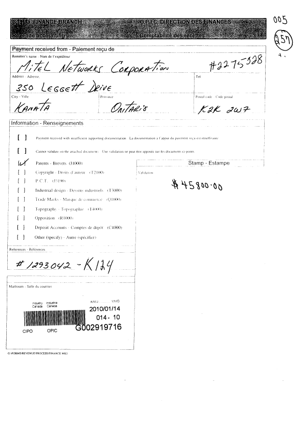 Document de brevet canadien 2416338. Cession 20100114. Image 1 de 12