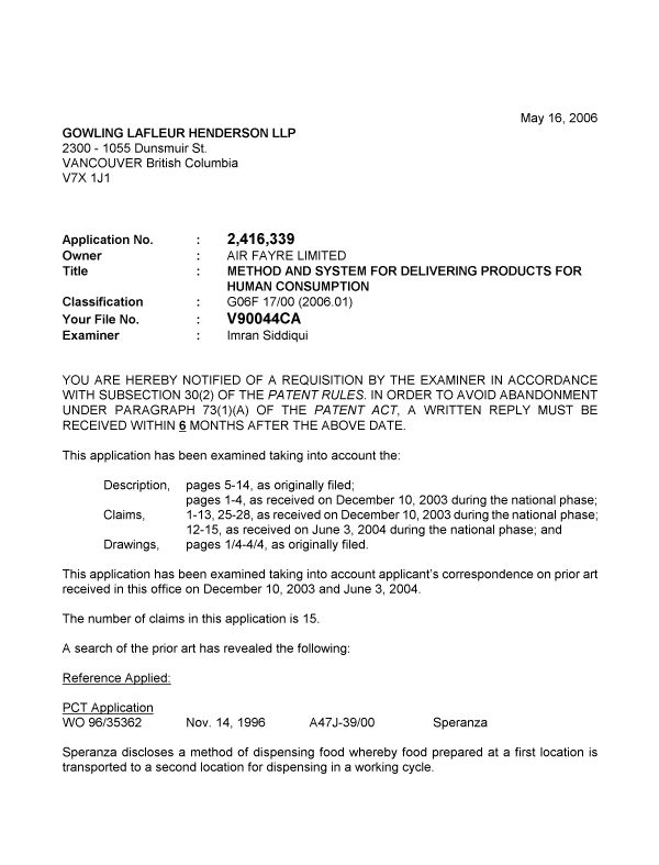 Canadian Patent Document 2416339. Prosecution-Amendment 20060516. Image 1 of 2