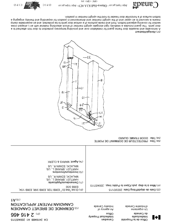 Canadian Patent Document 2416466. Cover Page 20040621. Image 1 of 1