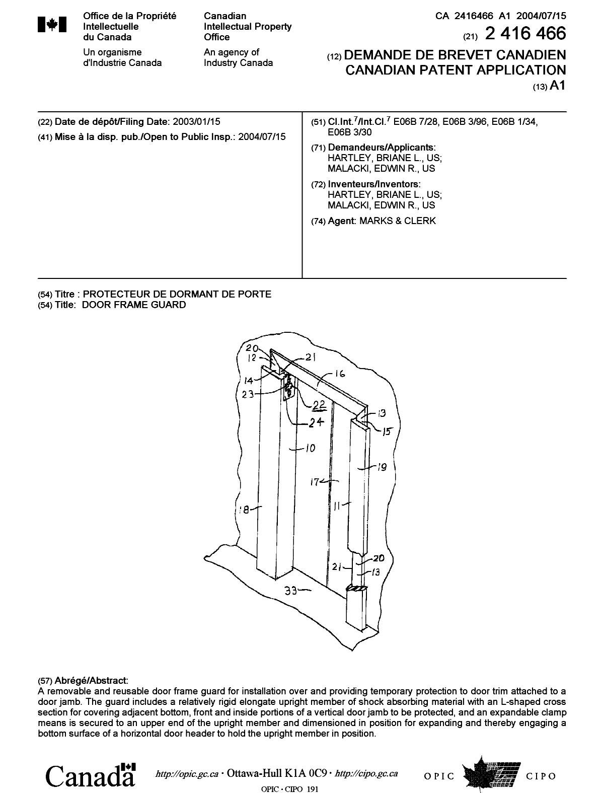 Document de brevet canadien 2416466. Page couverture 20040621. Image 1 de 1