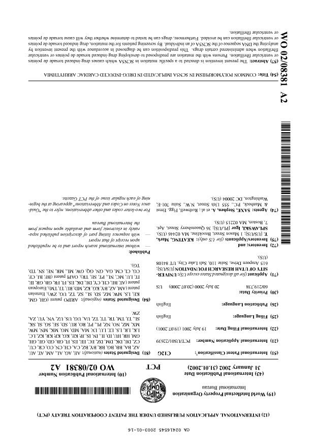 Document de brevet canadien 2416545. Abrégé 20021216. Image 1 de 1