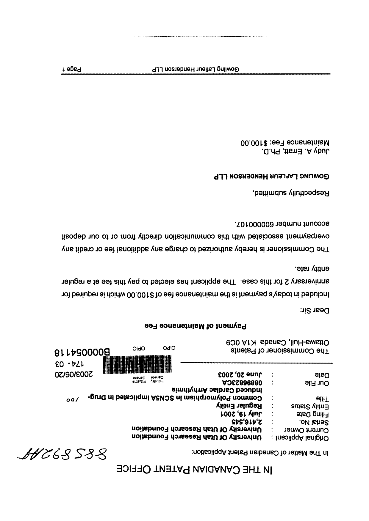 Document de brevet canadien 2416545. Taxes 20021220. Image 1 de 1