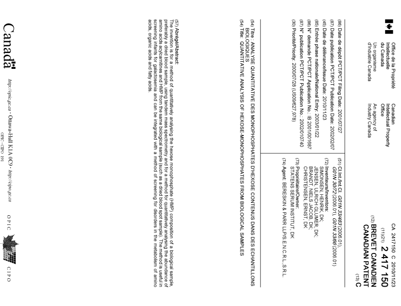 Canadian Patent Document 2417150. Cover Page 20101102. Image 1 of 1