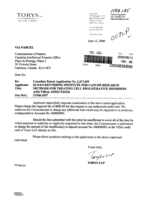 Canadian Patent Document 2417495. Prosecution-Amendment 20060613. Image 1 of 1