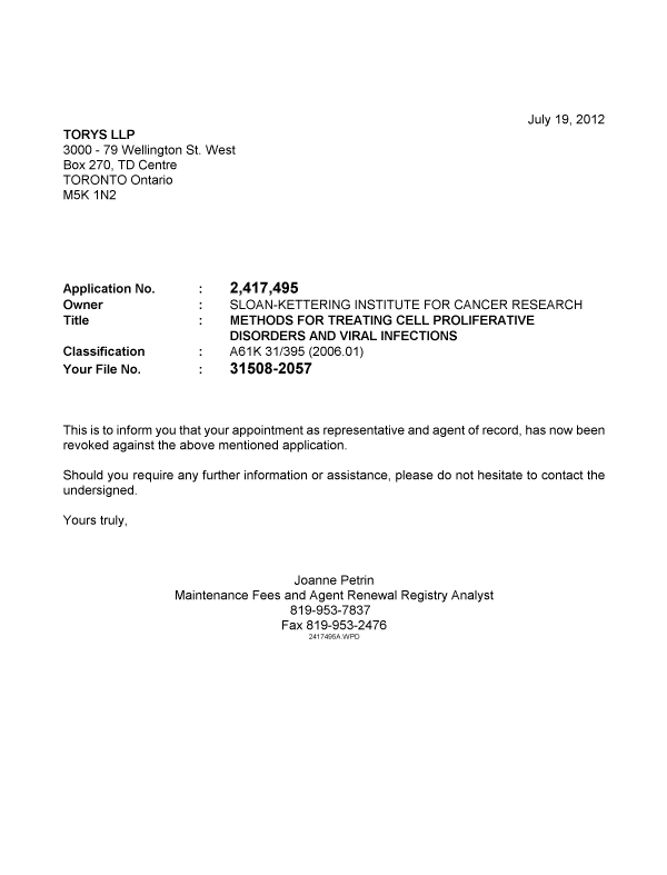 Canadian Patent Document 2417495. Correspondence 20120719. Image 1 of 1