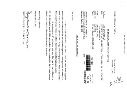 Document de brevet canadien 2417698. Poursuite-Amendment 20071212. Image 1 de 1
