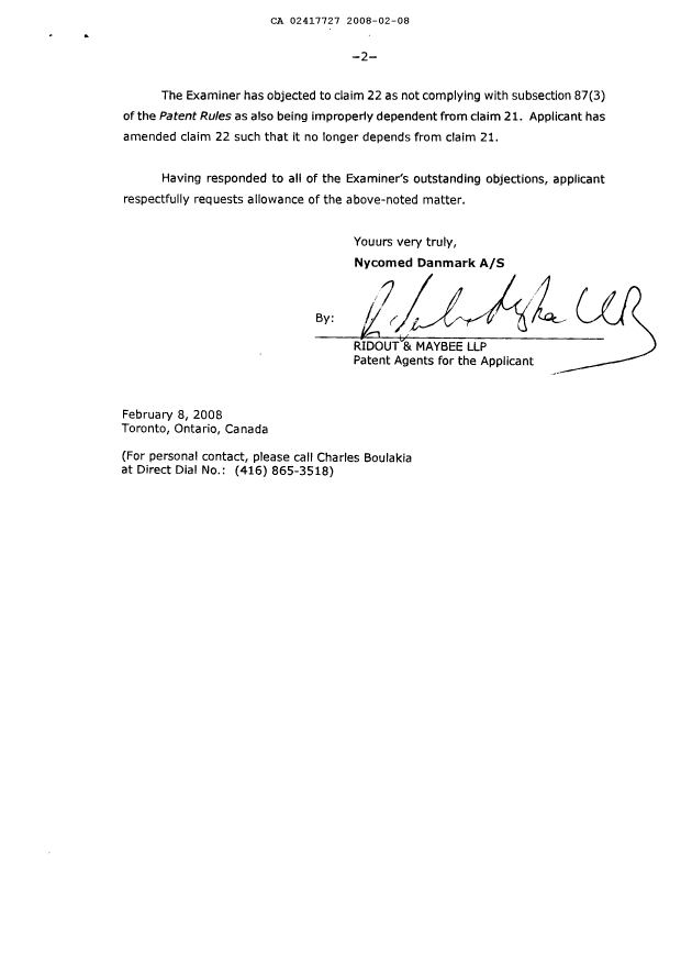 Document de brevet canadien 2417727. Poursuite-Amendment 20080208. Image 2 de 6