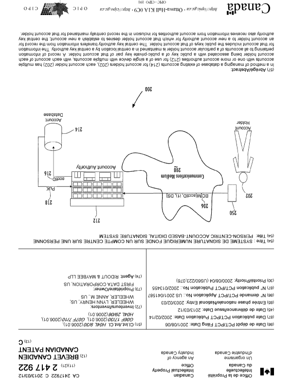 Canadian Patent Document 2417922. Cover Page 20130211. Image 1 of 1