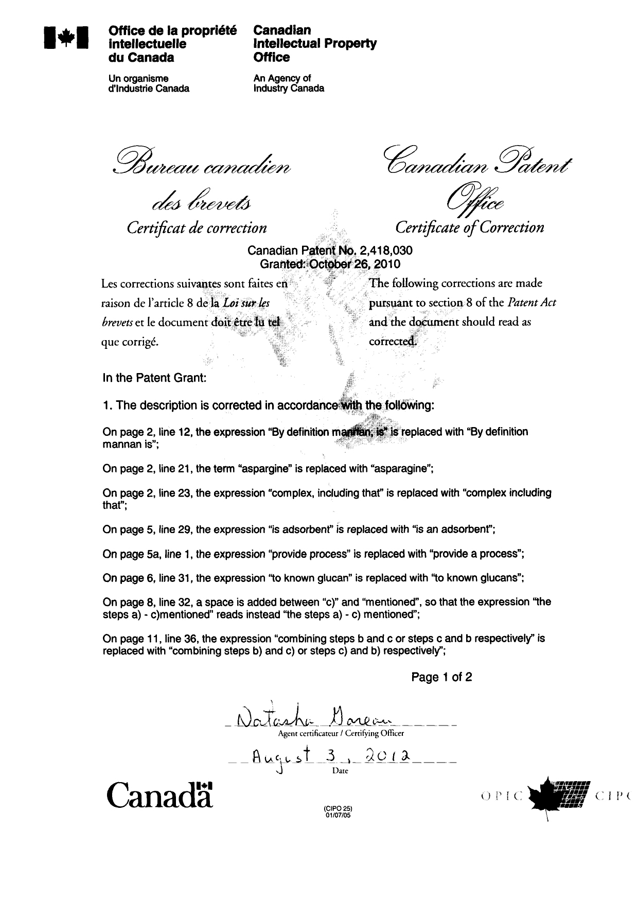 Canadian Patent Document 2418030. Prosecution-Amendment 20120803. Image 2 of 3