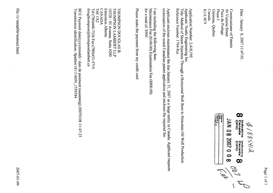 Document de brevet canadien 2418195. Poursuite-Amendment 20070108. Image 1 de 1