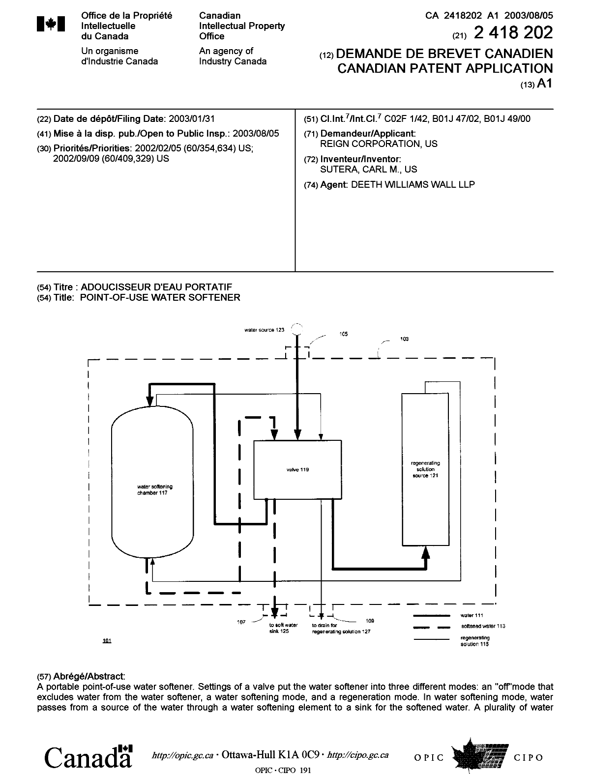 Document de brevet canadien 2418202. Page couverture 20030715. Image 1 de 2