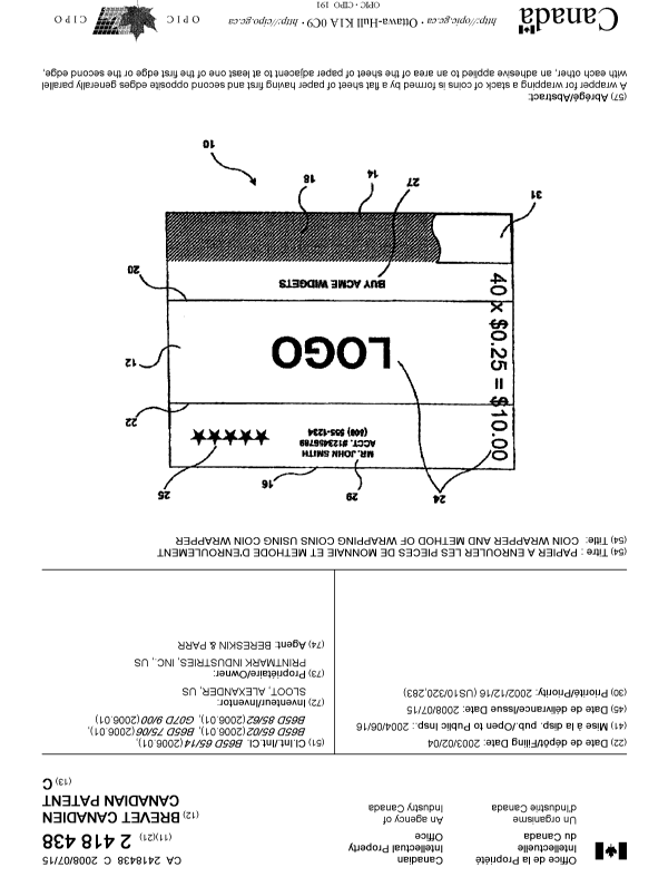 Canadian Patent Document 2418438. Cover Page 20080617. Image 1 of 2