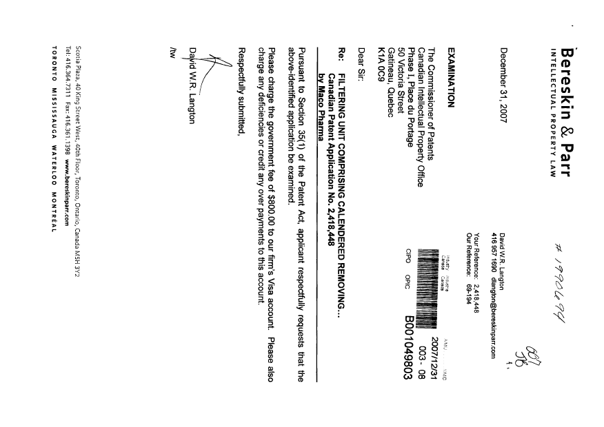 Canadian Patent Document 2418448. Prosecution-Amendment 20071231. Image 1 of 1