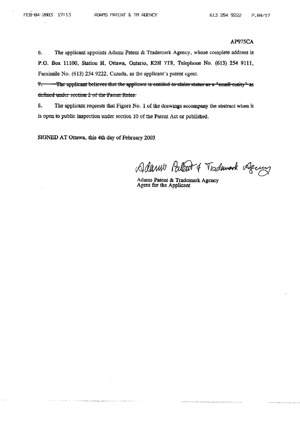 Document de brevet canadien 2418467. Cession 20030204. Image 4 de 4
