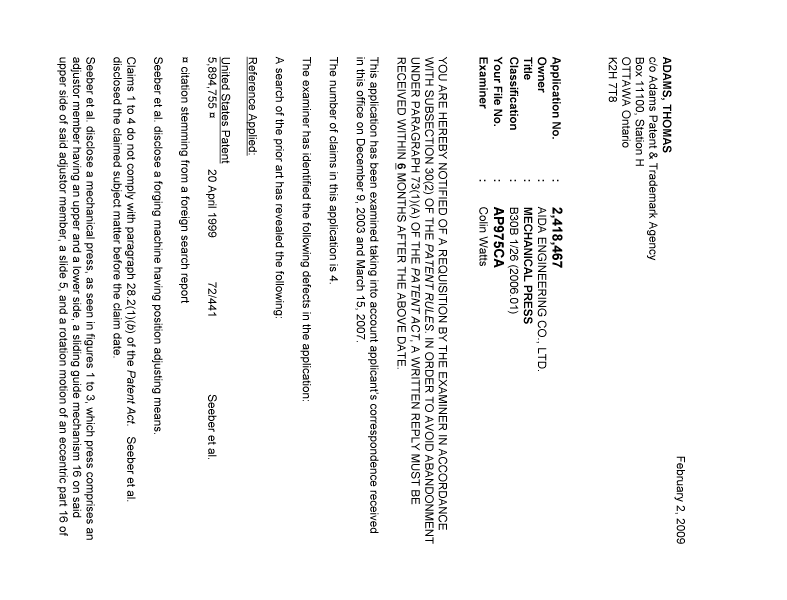 Document de brevet canadien 2418467. Poursuite-Amendment 20090202. Image 1 de 2