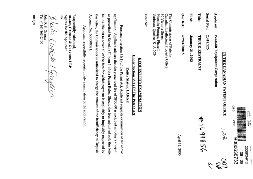 Document de brevet canadien 2418525. Poursuite-Amendment 20060412. Image 1 de 1