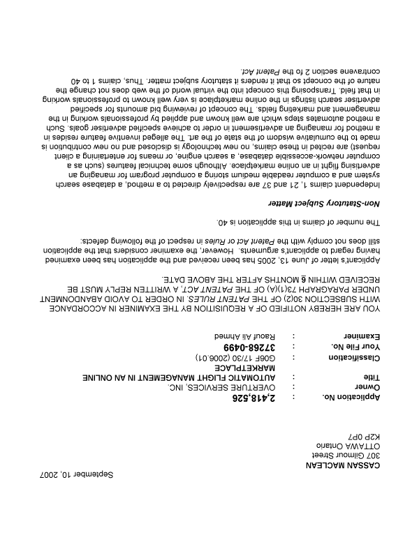 Canadian Patent Document 2418526. Prosecution-Amendment 20070910. Image 1 of 3