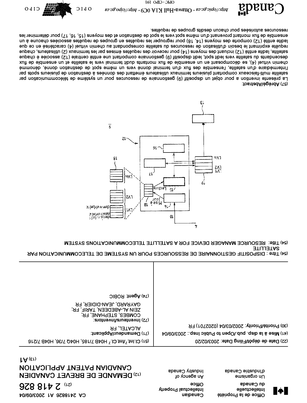 Canadian Patent Document 2418826. Cover Page 20030808. Image 1 of 1