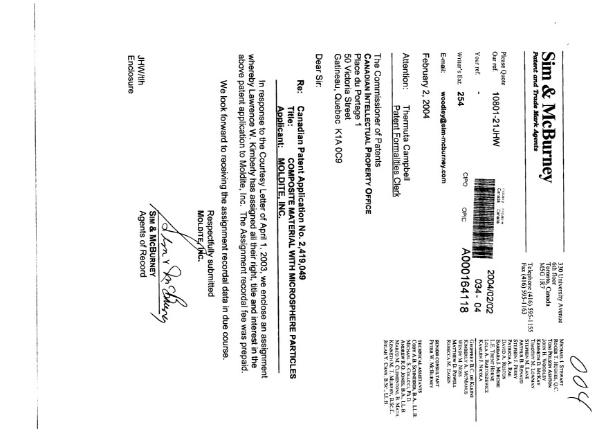 Document de brevet canadien 2419049. Cession 20040202. Image 1 de 5