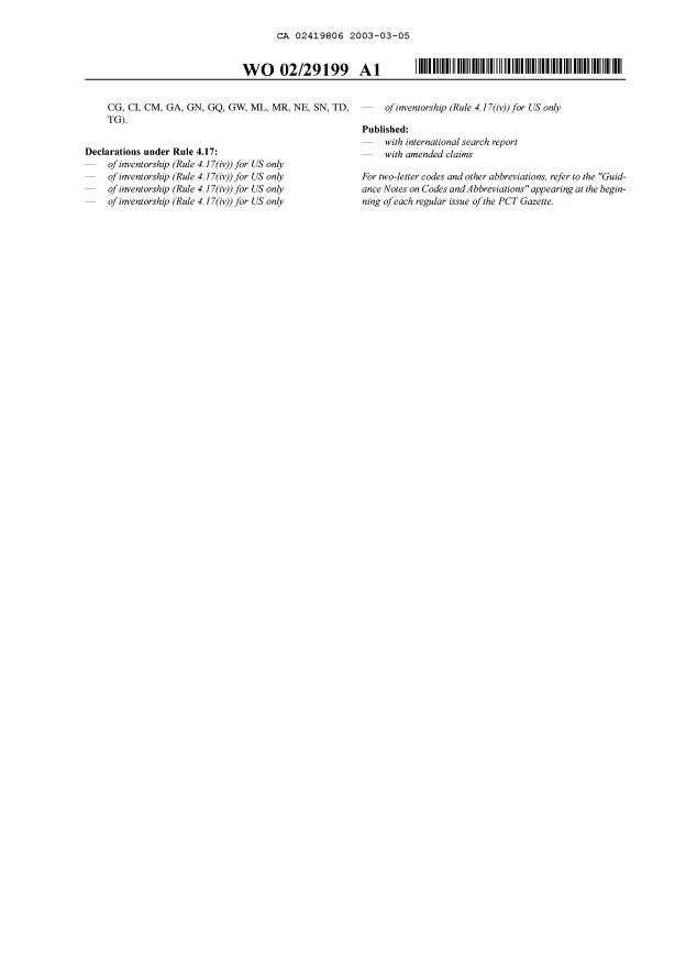 Document de brevet canadien 2419806. Abrégé 20030305. Image 2 de 2