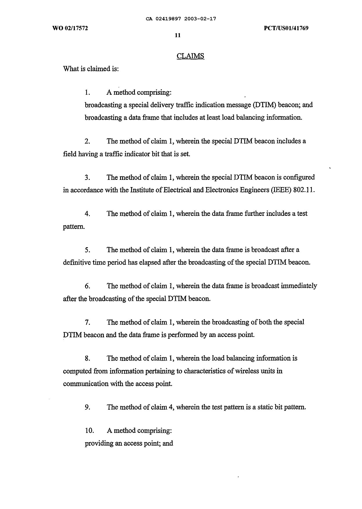 Document de brevet canadien 2419897. Revendications 20030217. Image 1 de 3