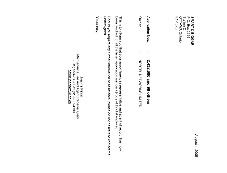 Document de brevet canadien 2419897. Correspondance 20050801. Image 1 de 1