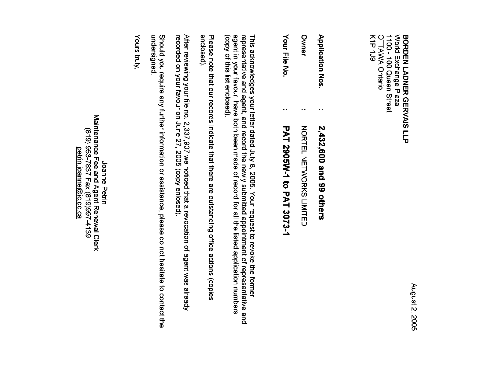 Canadian Patent Document 2419897. Correspondence 20050802. Image 1 of 1