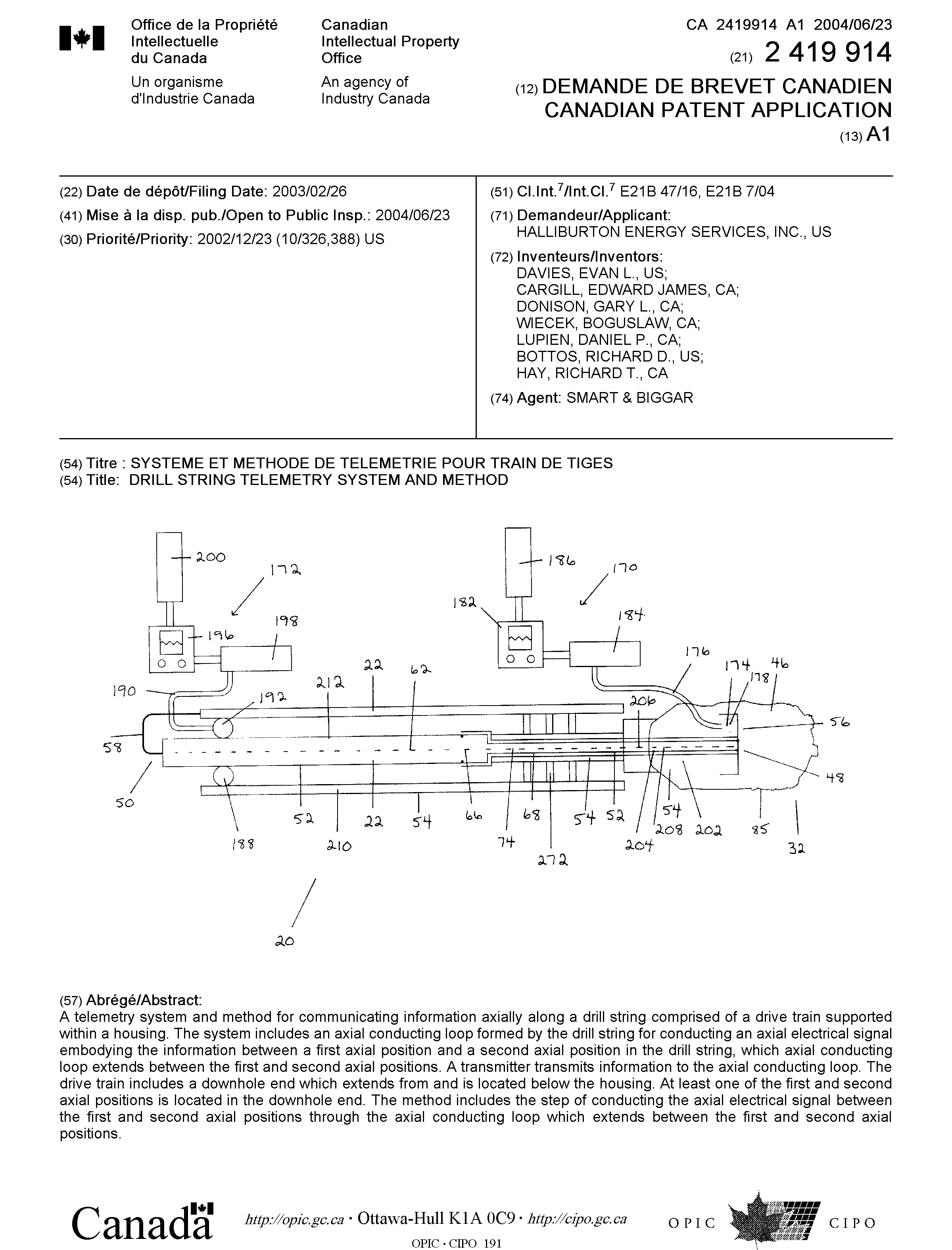 Canadian Patent Document 2419914. Cover Page 20040531. Image 1 of 1
