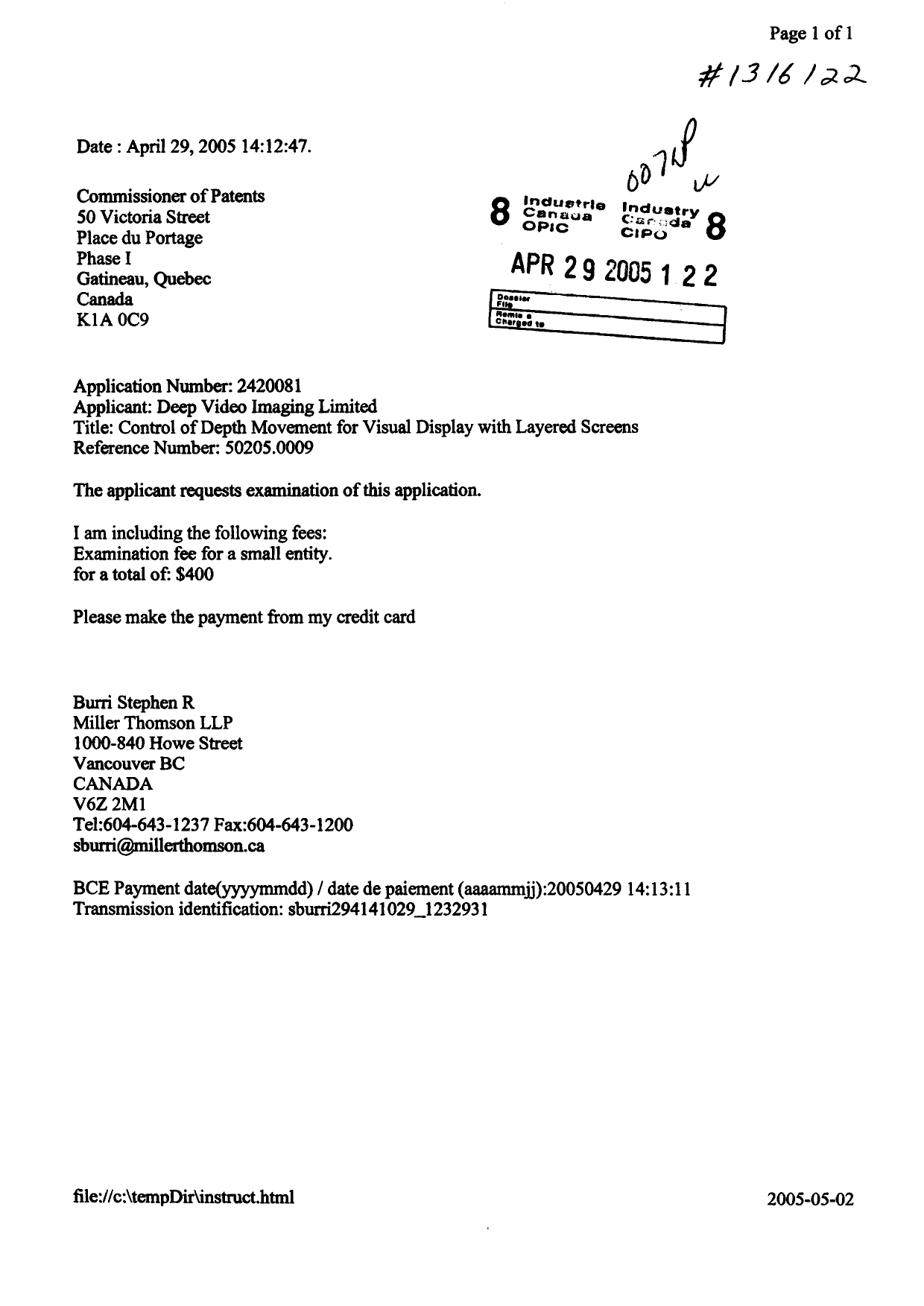 Document de brevet canadien 2420081. Poursuite-Amendment 20050429. Image 1 de 1