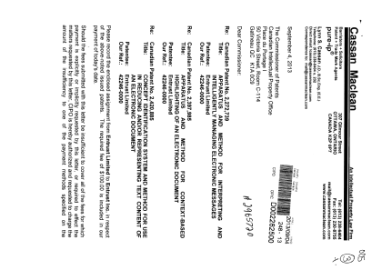 Canadian Patent Document 2420885. Assignment 20130904. Image 1 of 5