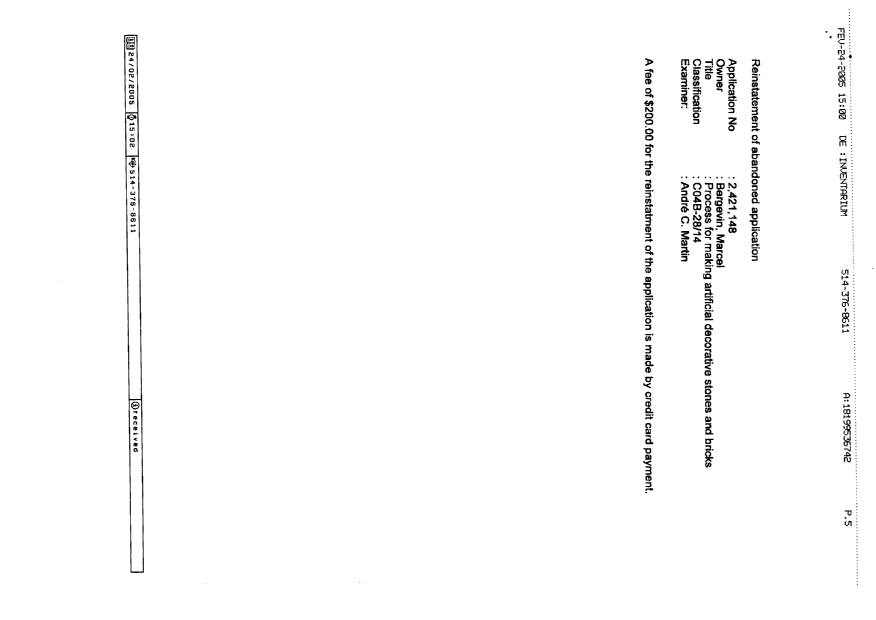 Document de brevet canadien 2421148. Poursuite-Amendment 20041224. Image 3 de 3