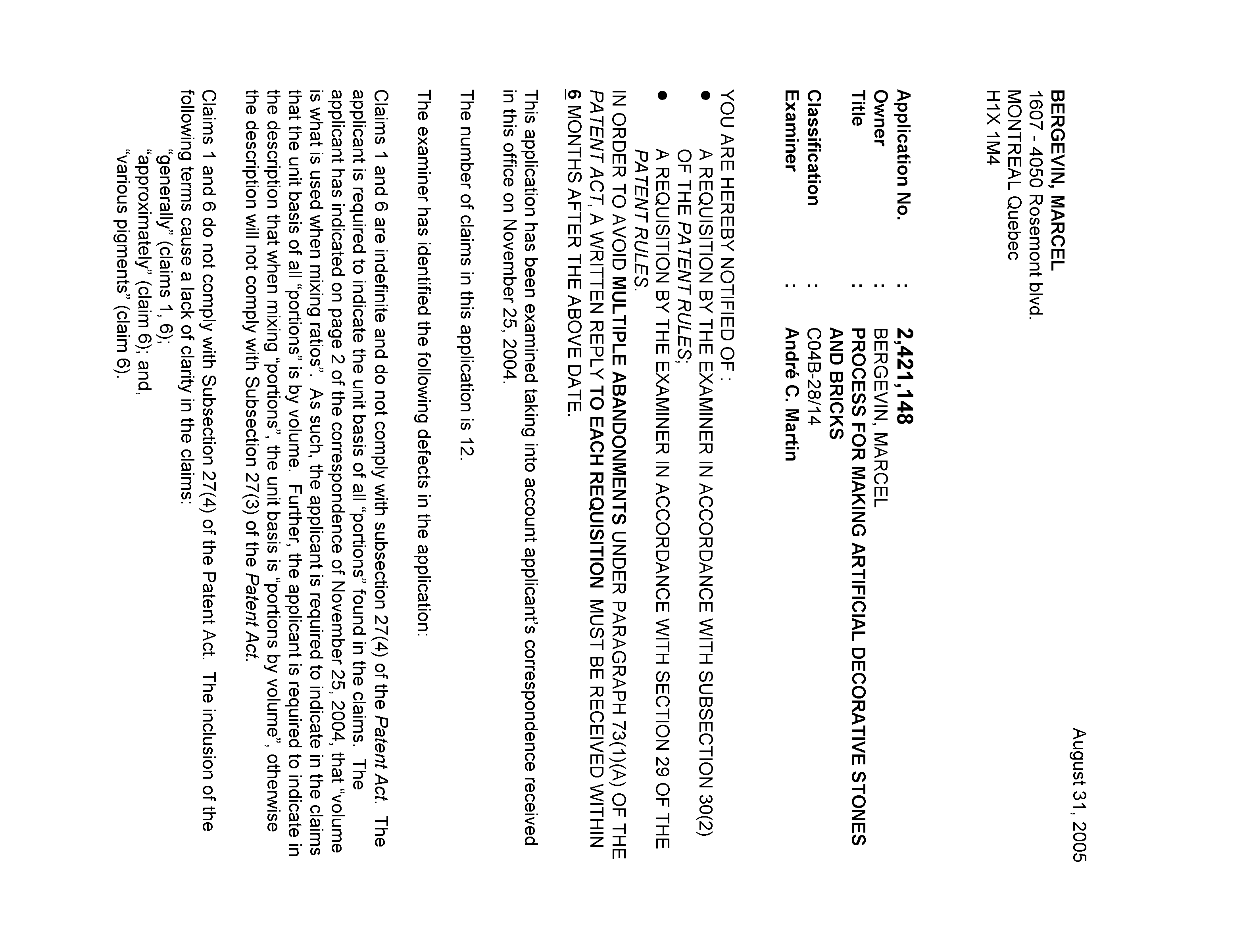 Canadian Patent Document 2421148. Prosecution-Amendment 20041231. Image 1 of 2