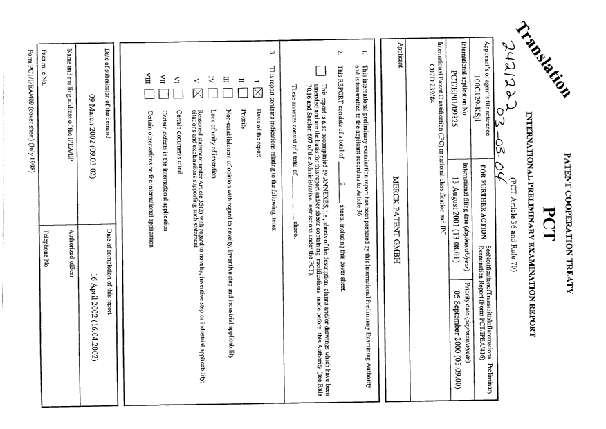 Document de brevet canadien 2421222. PCT 20030304. Image 1 de 2
