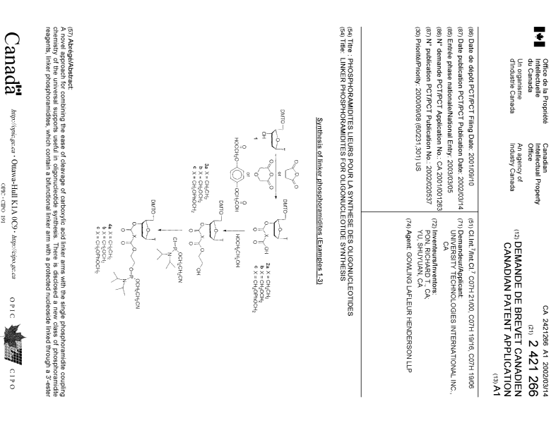 Document de brevet canadien 2421266. Page couverture 20030506. Image 1 de 2
