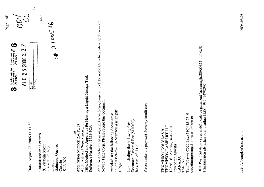 Document de brevet canadien 2421384. Cession 20060825. Image 1 de 4