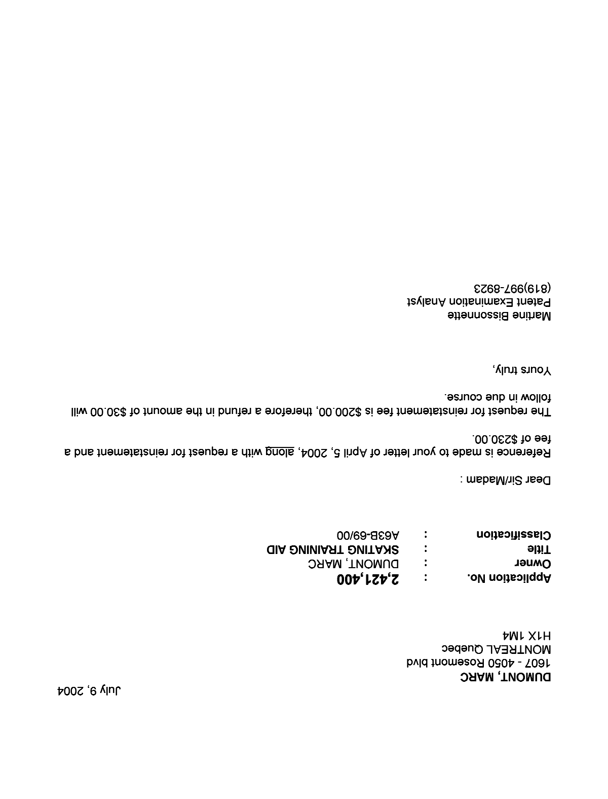 Canadian Patent Document 2421400. Correspondence 20031209. Image 1 of 1