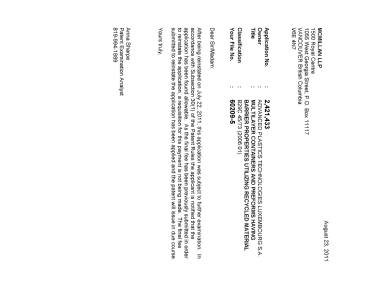 Canadian Patent Document 2421433. Correspondence 20110823. Image 1 of 1