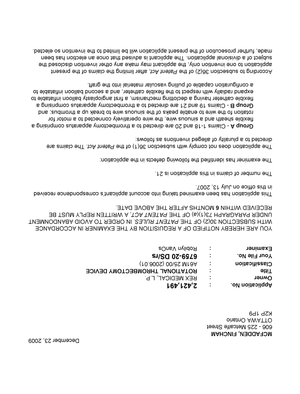 Canadian Patent Document 2421491. Prosecution-Amendment 20091223. Image 1 of 2